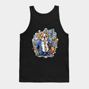 Accountant English Bulldog t-shirt design, a bulldog wearing a suit and carrying a briefcase Tank Top